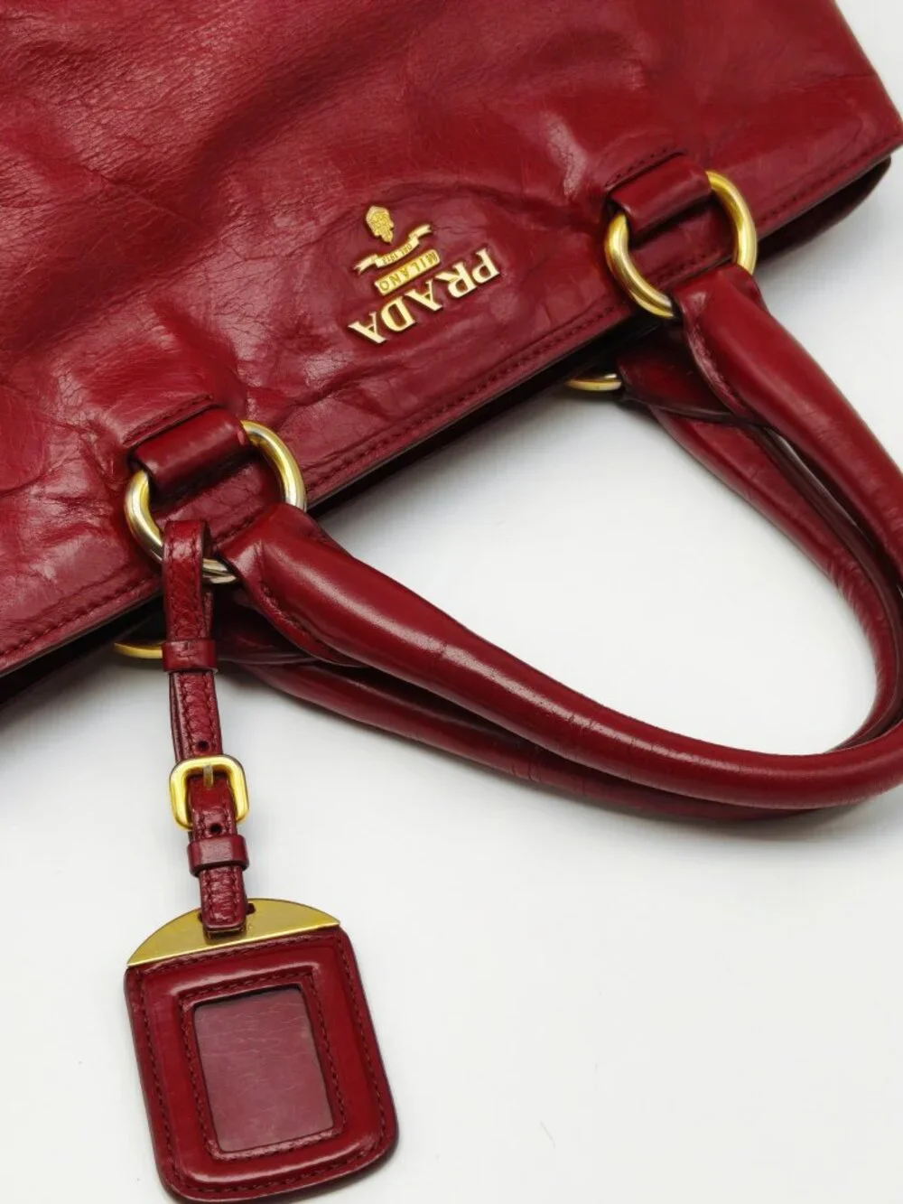 Prada Red Vitello Shine Leather Large Satchel Tote Handbag